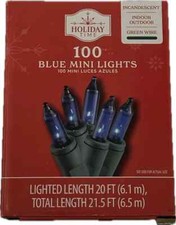 Holiday Time 100 Blue Mini Lights with Green Wire 23 Feet Indoor/Outdoor NEW