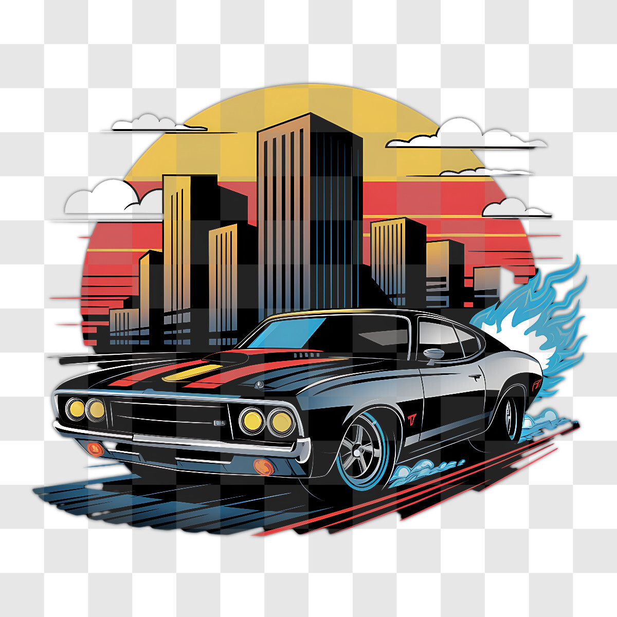 Black Car Cityscape PNG Clip Art Sublimation Design Digital Download Clipart