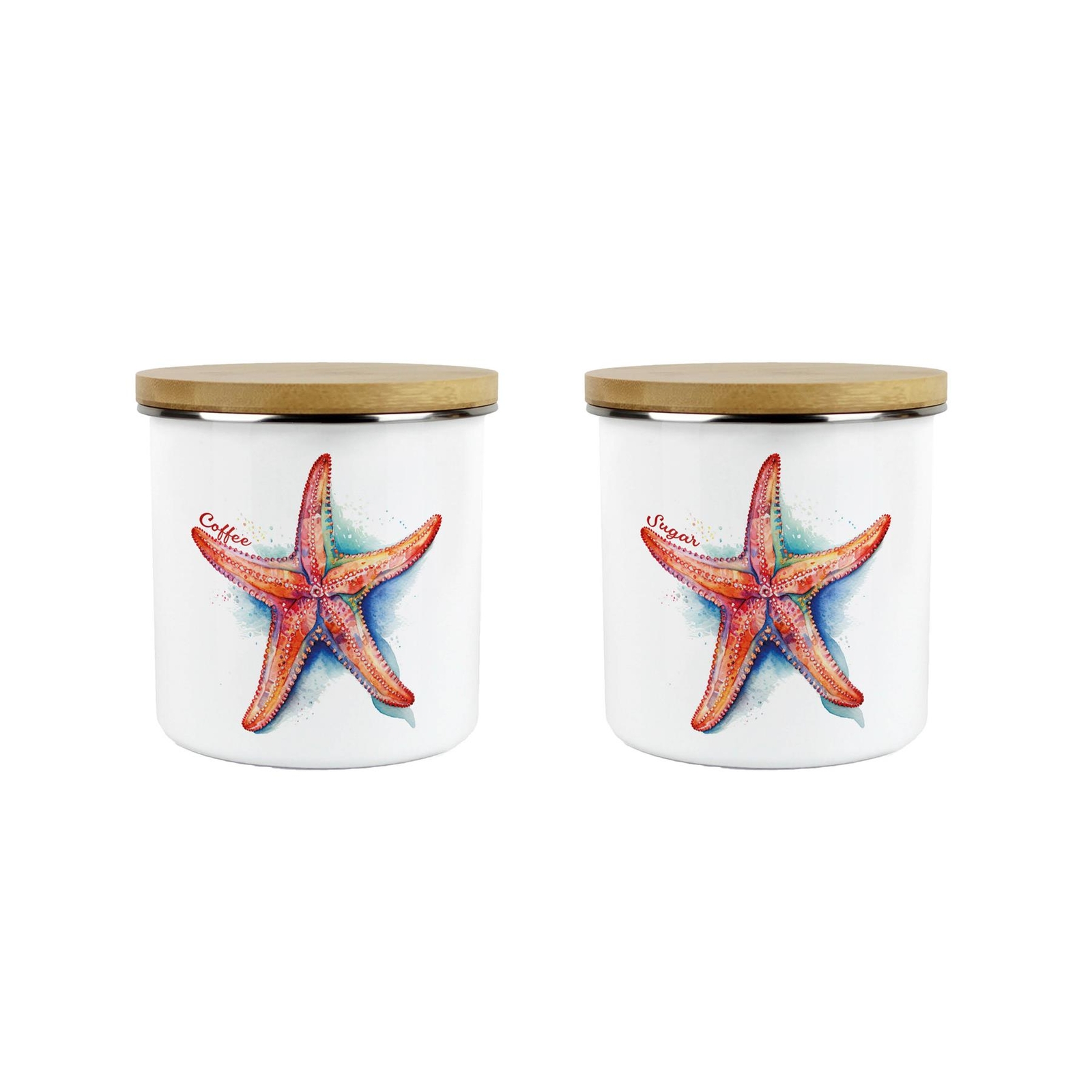 Vibrant Starfish Coffee & Sugar Canister Set - Kitchen Enamel Storage Jar Gifts