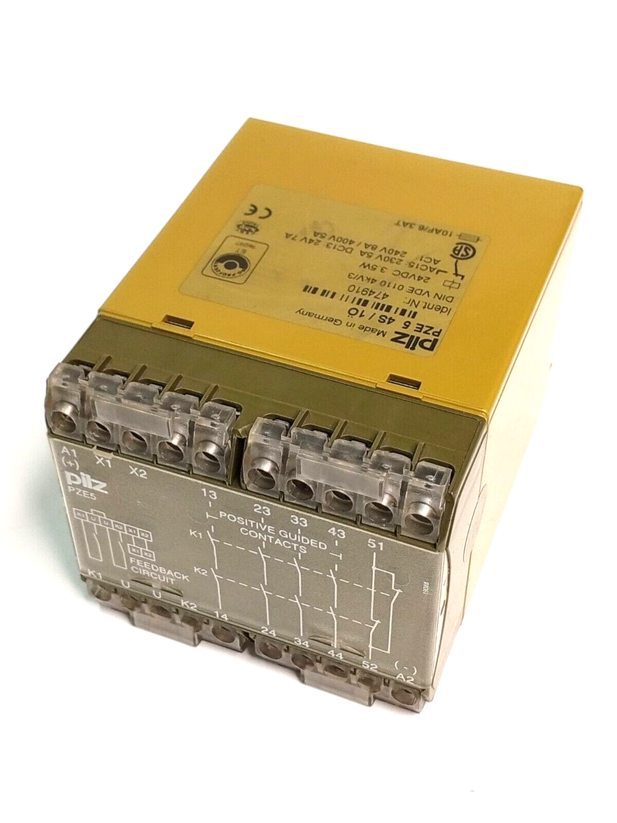 Relais De Sécurité Pilz 474910 PZE5 - 24V CC - 4 Contacts Sécurité + 1 Auxiliaire - Occasion