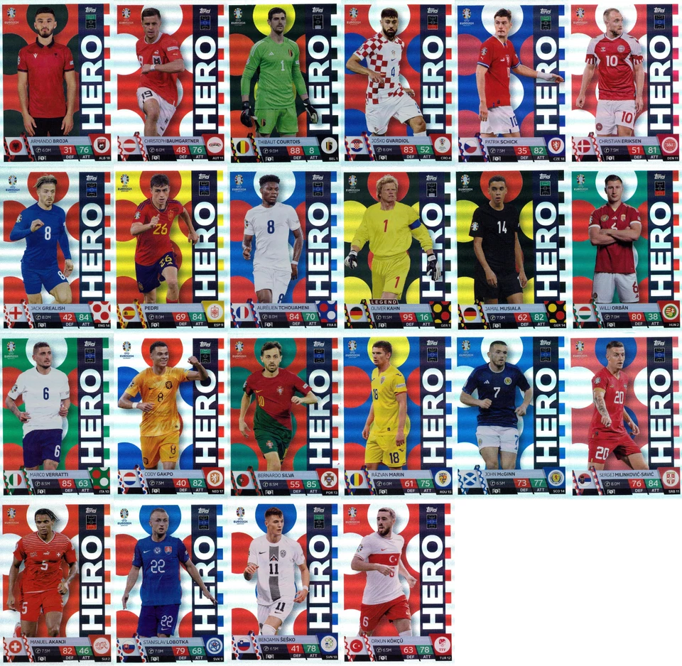 Topps Match Attax UEFA EURO 2024 Germany - ALLE 22 HERO Trading Cards (KOMPLETT)