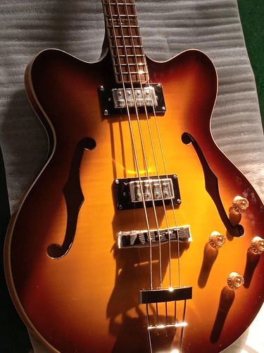 Ktone Sunburst 4-String Semi-Hollow Bass Guitar – Full Size With Bag