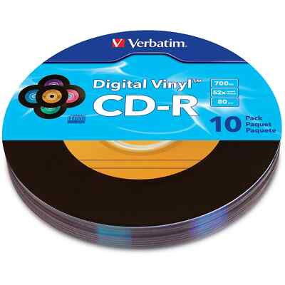 10 pack VERBATIM 52X CD-R Digital Vinyl 700MB Media Disc 98139 - Buy 2+ and Save