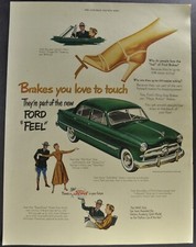 1949 Ford Custom V8 Fordor Sedan Large Size Print Ad Excellent Original 49