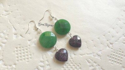 Ohrringe Ohrhänger harte Steine Jade mit Herz Anhänger