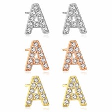 Pendientes de plata de ley 925 inicial letra alfabeto cristal tachuelas joyería regalo