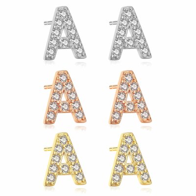 925 Sterling Silver Initial Alphabet Letter Crystal Earrings Studs Jewelry Gift