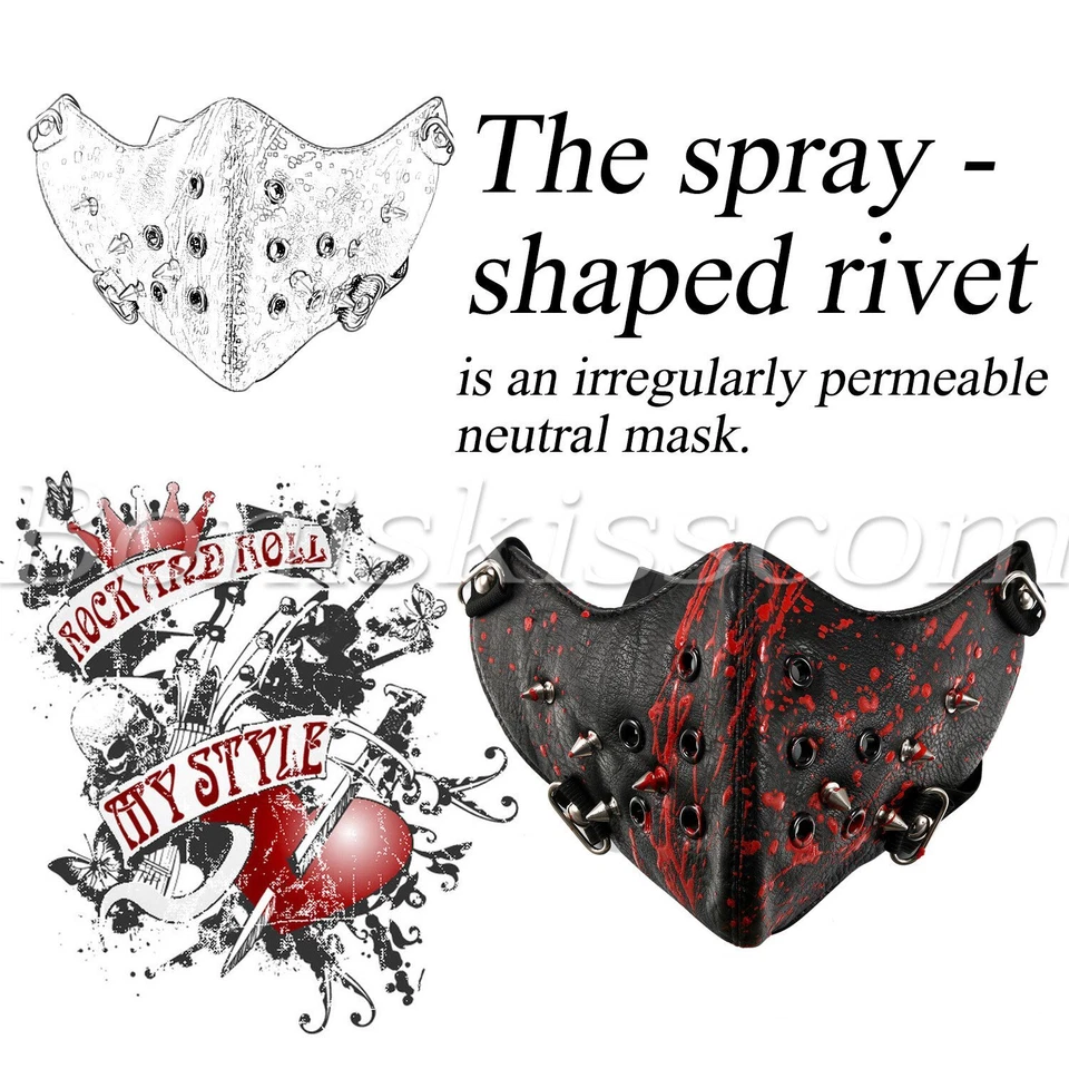 Red Punk Spike Rivet Half Face Cotton Mask Outdoors Motorcycle Biker Protection - Image 2 of 4