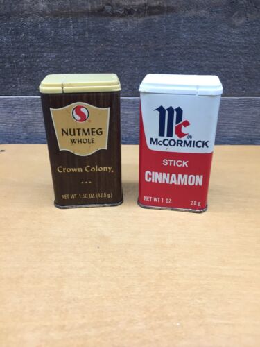 2 Spice Tins - McCormick cinnamon sticks & Crown Colony Nutmeg - **TINS ONLY** - Picture 1 of 6