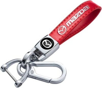 Genuine MAZDA Red Leather Logo Car Keychain for Men and Women New