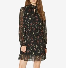 Sanctuary Women's Floral Black Shift Long Sleeve Mock Neck Dress Extra Small XS