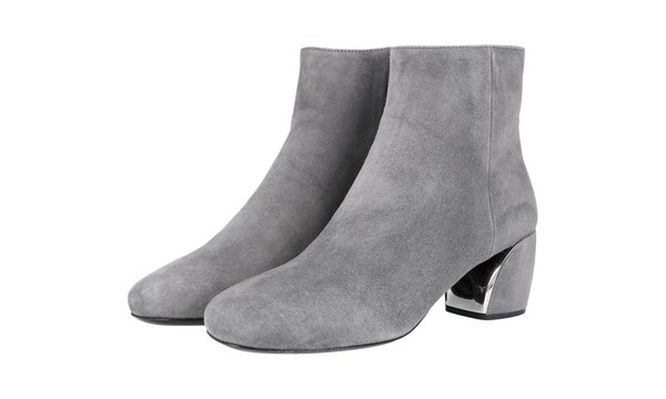 Prada Wildleder Stiefelette Schuhe - Grau + Chrom Nebbia - Neu - 37-image