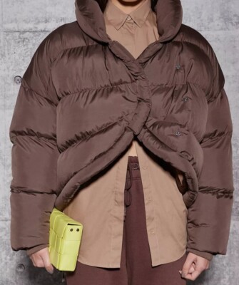 Missguided Re_styld Padded Puffer Coat Curved Hem Brown Size UK 16 BNWT