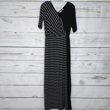 Cato Maxi Dress Faux Wrap Stretch Dress Black/White W/ Slit Women's Size S Used