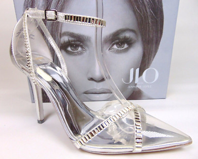 NEW! JLO by Jennifer Lopez Womens Parlan Ankle Strap Heels Size 6.5 Silver Clear