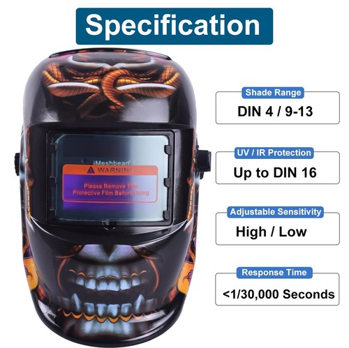 Solar Welder Mask Auto-Darkening Welding Helmet Arc Tig mig grinding-Skull Style - Picture 2 of 12