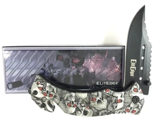 ElitEdge Lockback Knife Red Eyes Skulls With Belt Clip Thumb Stud + Box 7938-P