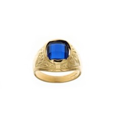 Gelbgold Ring 18 KT 750/1000 mit Stein Blue Oval Und Dekor Seitenaufkleber