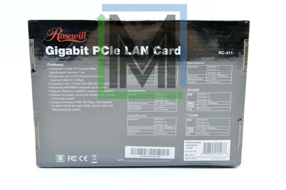 RC-411 Rosewill Gigabit PCle IEEE802.3 RJ45 LAN Card - 11PCS - Image 3 of 3