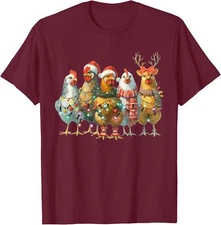 Funny Chicken Christmas Lights Farm Animal Cute Xmas Unisex T-Shirt