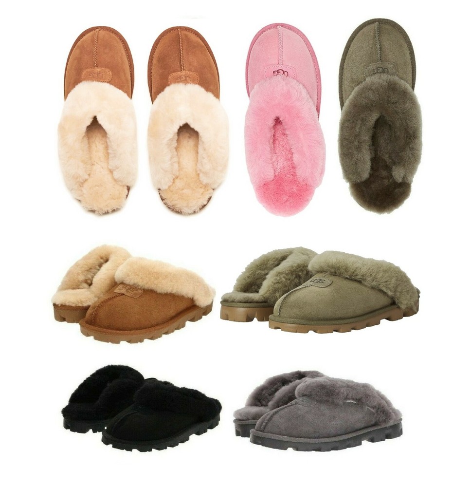 New UGG Women's Shoes Coquette Soft Cozy Slippers Sandals Black Chestnut Grey