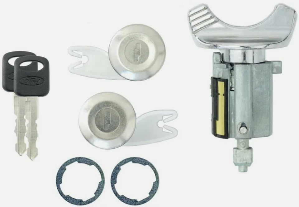 Ford Ignition Switch Lock Cylinder + Pair (2) Door Lock Cylinder W/2 Logo Keys - Image 4 of 4