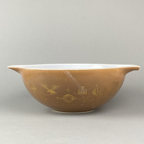 Vintage PYREX Early American 4 Qt Cinderella Mixing Bowl #444 Brown Gold Design - Picture 2 of 10