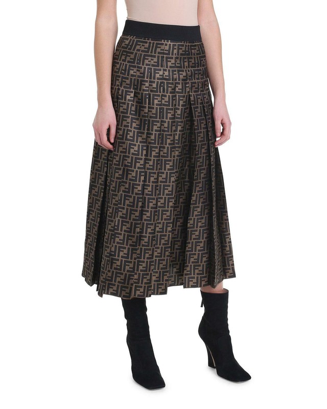 100% AUTHENTIC NEW WOMEN FENDI ZUCCA PLEATED LOGO MIDI SKIRT EU 36/US 6