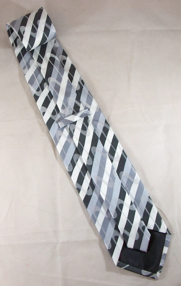 Corbata de cuello a rayas y remolinos blancos y negros con cuadrado de bolsillo 57" de largo x 4" de ancho (E476) Foto 4 de 4