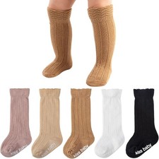 Baby Knee High Socks Cotton Grip Baby Stockings Non Slip Long Tube Ruffle Socks