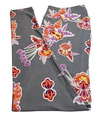 LuLaRoe Leggings TC2 Tall Curvy 2 Tropical GRAY Colorful ORCHID Flower Fun Lotus
