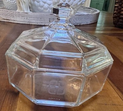Vtg Arcoroc France Octime Clear Glass Octagon Lidded Candy Dish MCM 80s Retro
