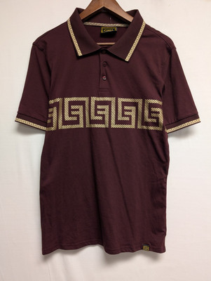 Casa Moda Men s Polo Shirt Maroon Versace Pattern Greek Key Short Sleeve Size M