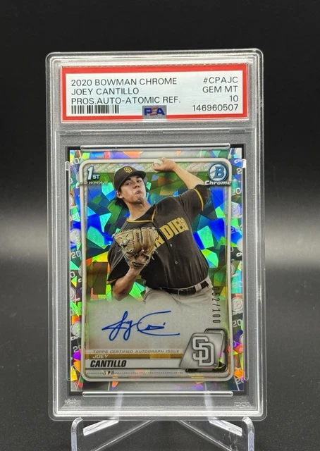 2020 Bowman Chrome Joey Cantillo 1st Prospect Auto Atomic /100 PSA 10 POP 3