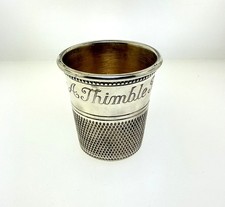 Antique Sterling Silver Thimble Cup “Only A Thimble Full” Gilt Interior
