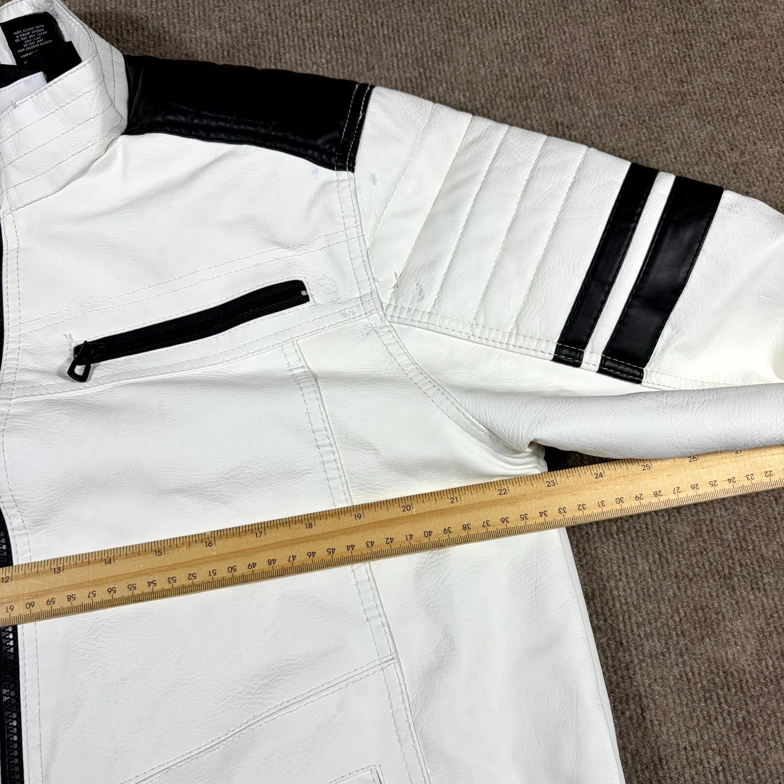 Distortion Biker Jacket Mens XL White Faux Leather Mock Neck Full Zip Racing image 13