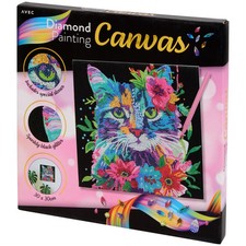 Canvas Diamond Painting Erwachsene Katze Blumen auf Keilrahmen 30 x 30 Bilder
