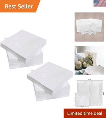 200 Count Napkins 2 Ply Plain White Beverage Napkins Disposable Four Fold Coc...