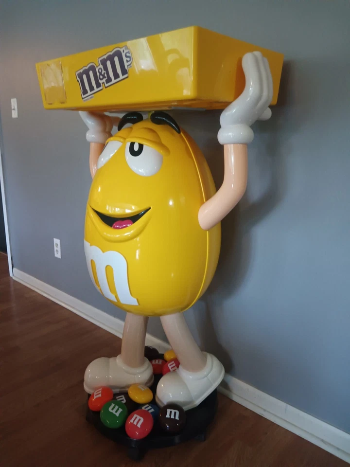 M&M Yellow Candy Display Stand On Wheels With Tray 45 inches Vintage - Image 3 of 4