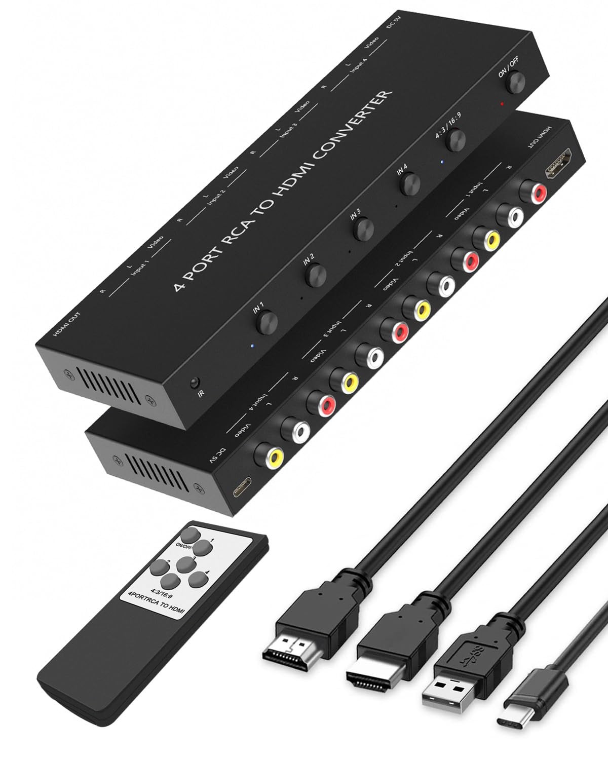 4K RCA to HDMI Converter with Advanced Upscaling for 4 Ports  