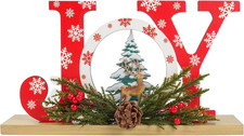 Christmas Wooden Joy Sign Decor,Christmas Tiered Tray Tabletop Decorations Indoo