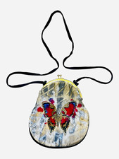 Anna Steiner Hand Painted TieDye Embroidered Butterfly Clasp Velvet Shoulder Bag