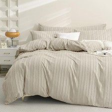 JELLYMONI Duvet Cover Queen Size Light Khaki - 3PCS Boho Striped Duvet Cover ...