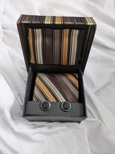 VALERIO GARATI Men's 100% Silk Necktie Designer NWT Cufflinks & Hanky Set 