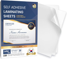 No Heat Laminating Sheets Self Sealing 8.7 X 12.2 Inch, 20 Pack, 4Mil Thickness,