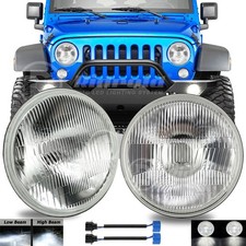 Pair 7 Inch Led Glass Headlight Round Original Classic Look Conversion Chrome Pair 7 Inch Led Glass Headlight Round Original Classic Look Conversion Chrome