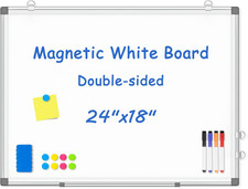 Double Sided Magnetic Dry Erase White Board 24" x 18" for Wall Silver