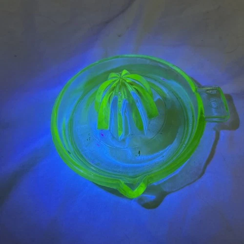 Uranium Glass Lemon Juicer Reemer Federal Glass Glows Under UV Light