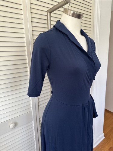 Neu mit Etikett Quitte dunkelblau Tencel Midi Wickel Maxi Kleid M - Bild 4 von 5
