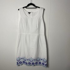 Talbots White Linen Embroidered Scalloped Hem Lined Tank Dress Size 10.
